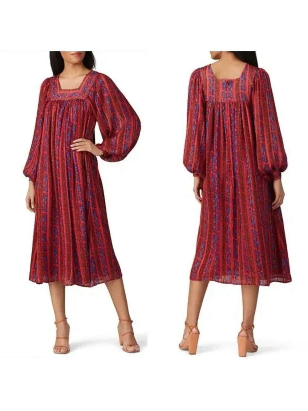 Sweet Baby Jamie Red Floral Boho Midi Dress Women's XL